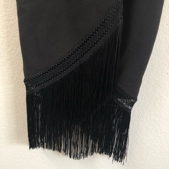 Nicholas Fringe Crepe Wrap Midi Dress Black Sz 2 - Picture 4 of 6